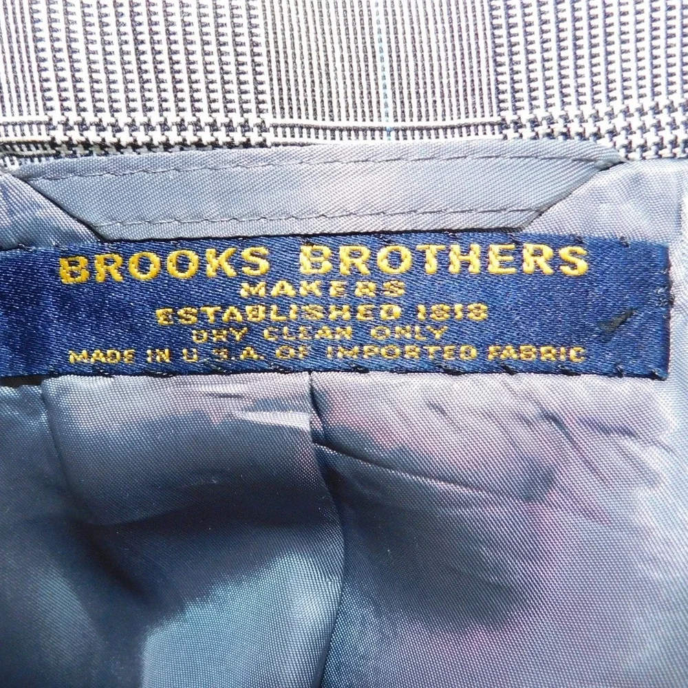 Brooks Brothers Makers Suit Mens 42L 36x31 Gray Wool Glen Plaid 2 Piece Made USA